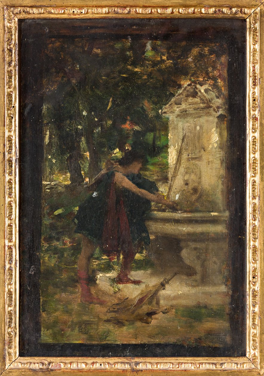 Przy fontannie (olej na pokładzie) autorstwa Giovanni Muzzioli
