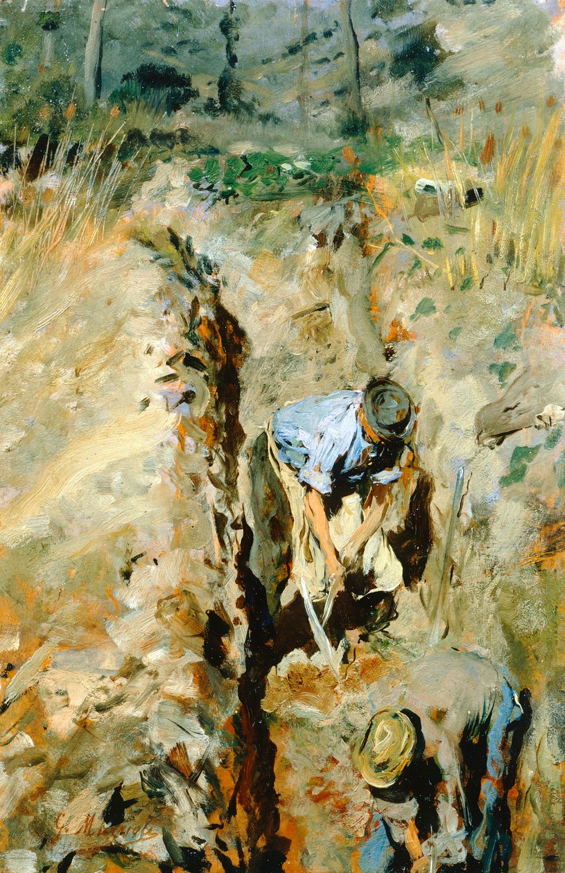 Kopacze, Giovanni Muzzioli (1854-1894), olej na desce, 30x19 cm autorstwa Giovanni Muzzioli