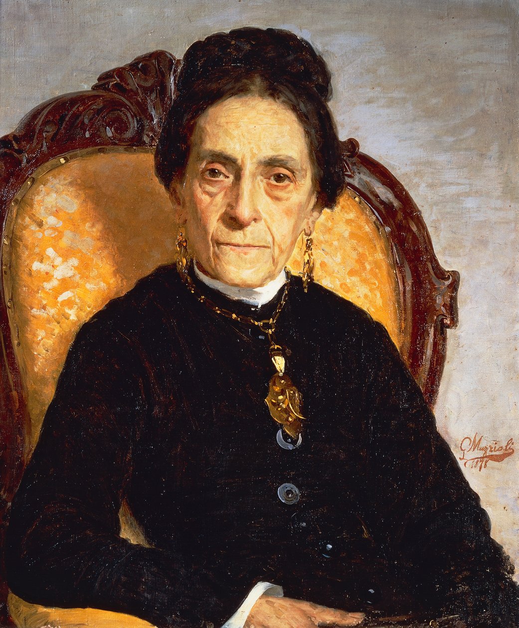 Portret starszej kobiety – Giovanni Muzzioli (1854-1894), olej na płótnie, 60x52 cm autorstwa Giovanni Muzzioli