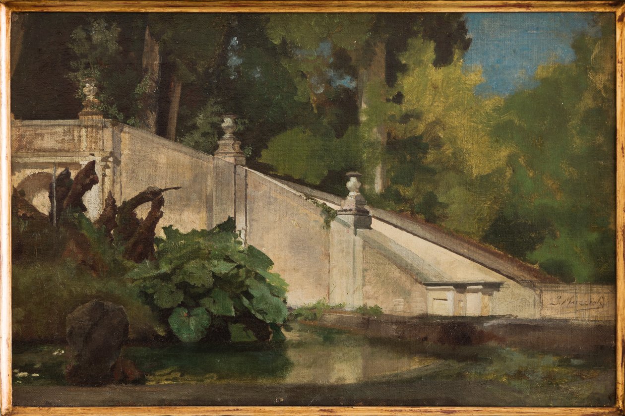 Schody ze stawem (olej na płótnie) autorstwa Giovanni Muzzioli