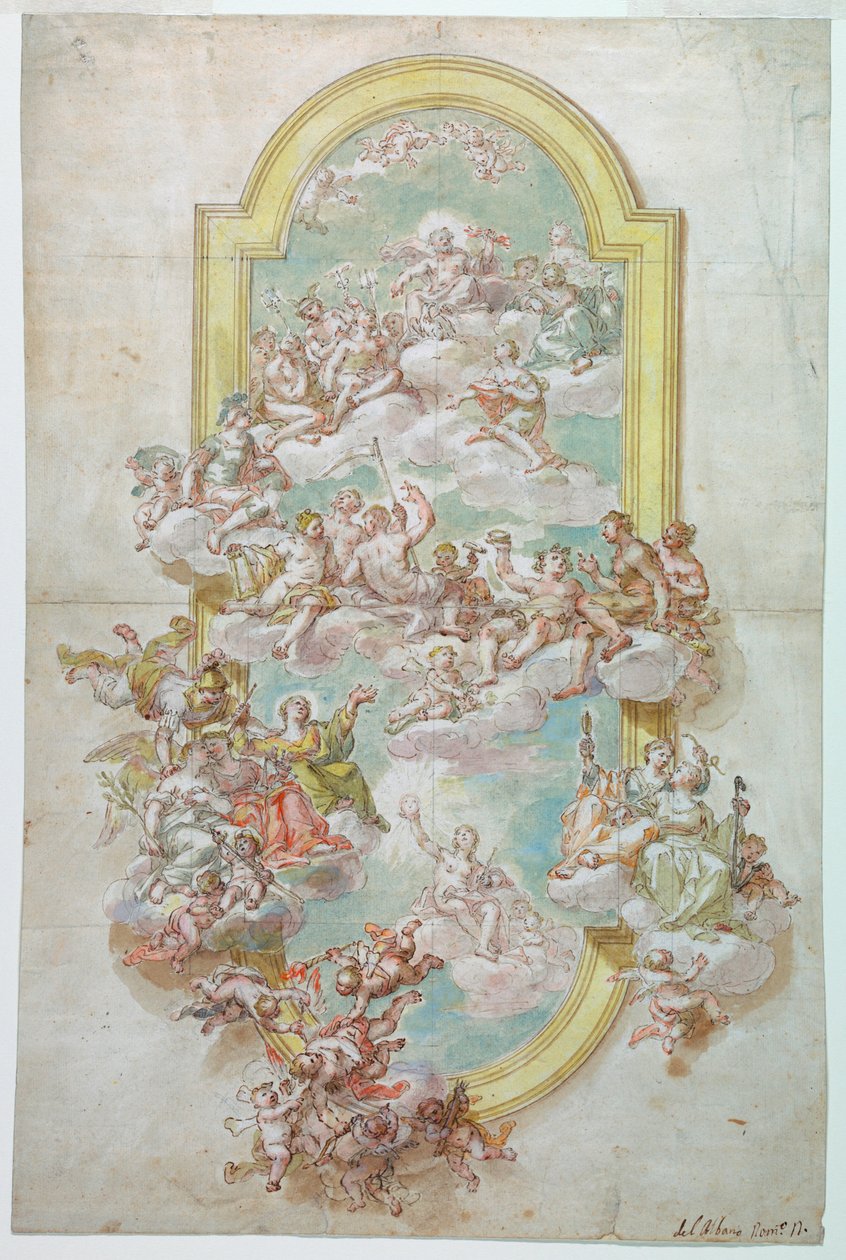 Rysunek, sufit z Jowiszem, czerwiec, 1718-30 autorstwa Giovanni Odazzi