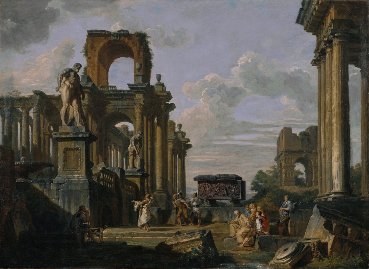 Kaprys starożytnej architektury i rzeźby. autorstwa Giovanni Paolo Panini