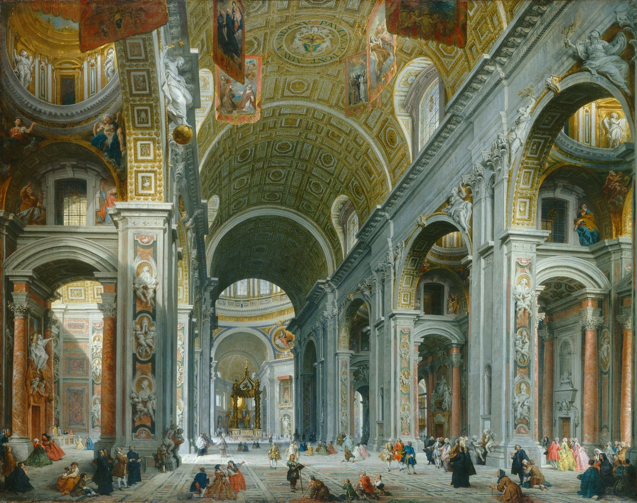Wnętrze Bazyliki Świętego Piotra w Rzymie, ok. 1754. autorstwa Giovanni Paolo Panini