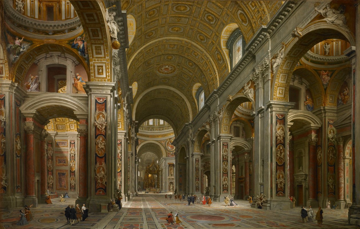 Wnętrze Bazyliki św. Piotra w Rzymie autorstwa Giovanni Paolo Panini