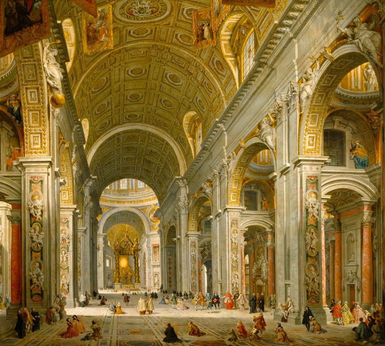 Wnętrze kościoła Świętego Piotra w Rzymie autorstwa Giovanni Paolo Panini
