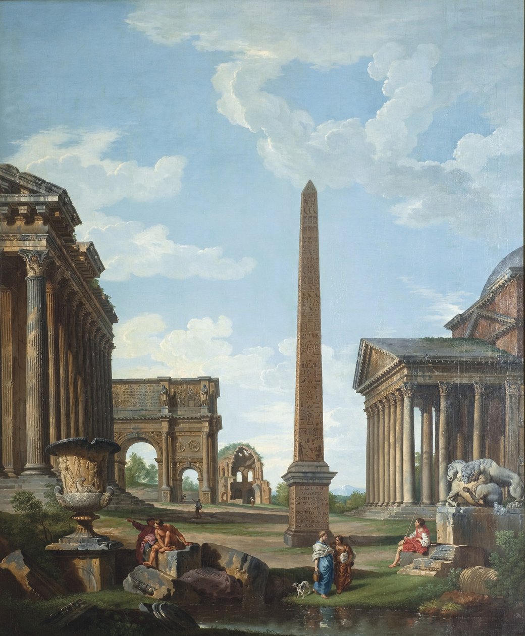 Capriccio z rzymskimi ruinami i sceną z Życia Belizariusza autorstwa Giovanni Paolo Pannini