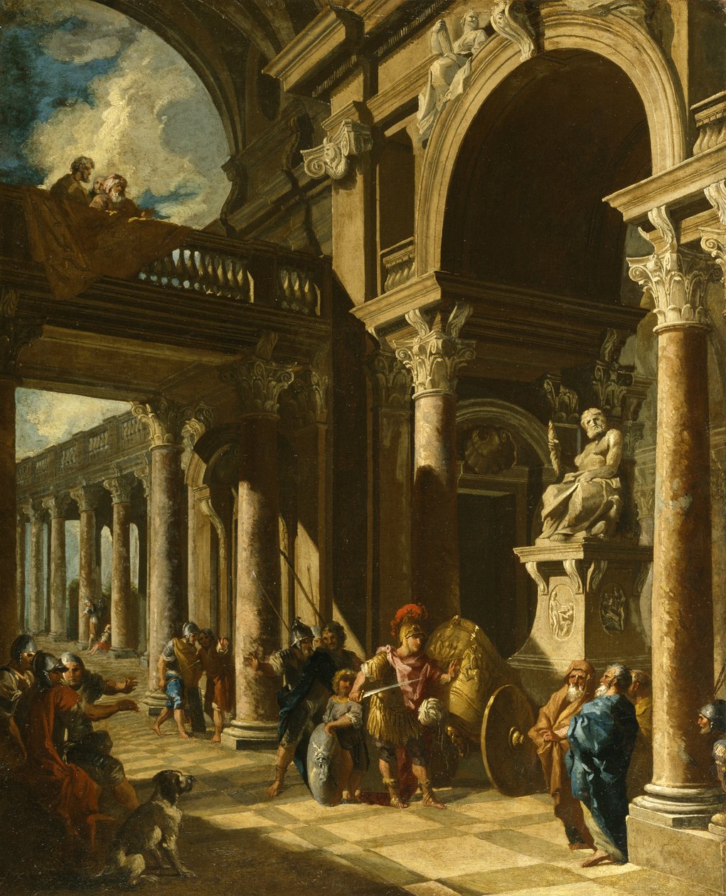 Aleksander Wielki przecinający węzeł gordyjski, ca. 1718-1719 autorstwa Giovanni Paolo Pannini