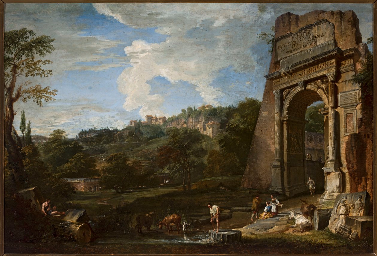Pejzaż z Łukiem Tytusa autorstwa Giovanni Paolo Pannini