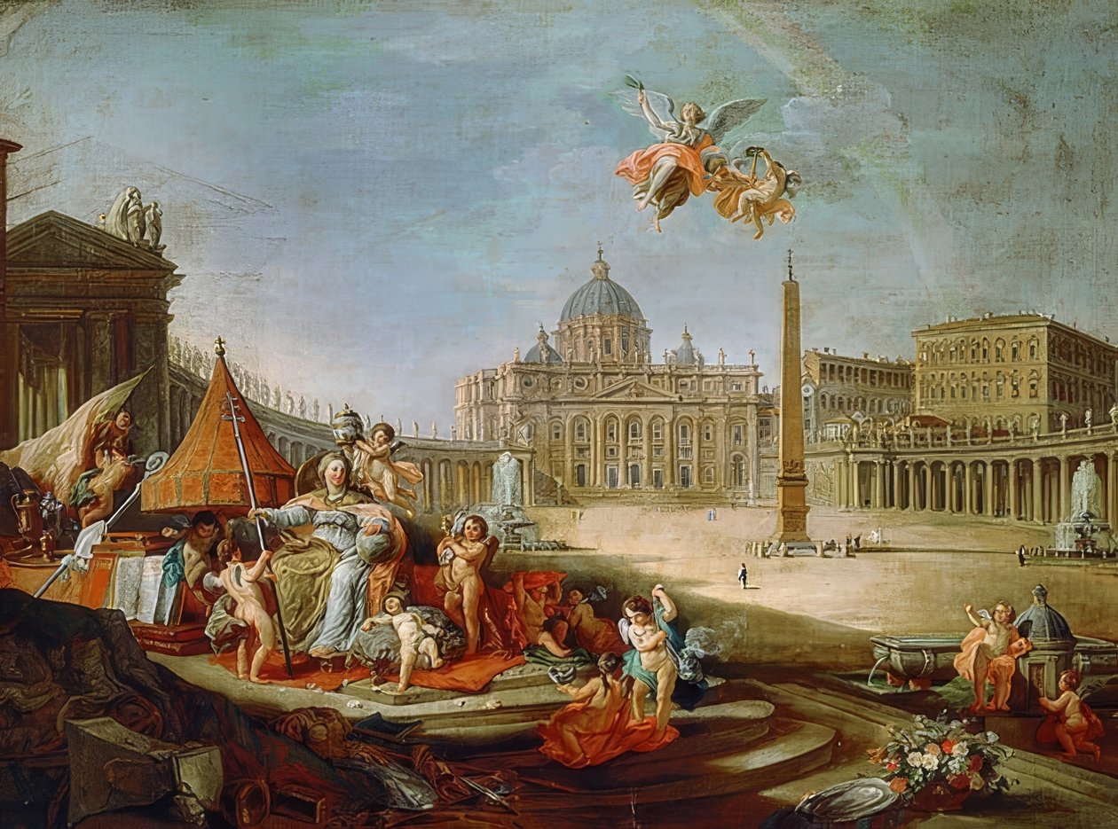 Plac św. Piotra, Rom mit Triumph des Papsttums. 1757 autorstwa Giovanni Paolo Pannini