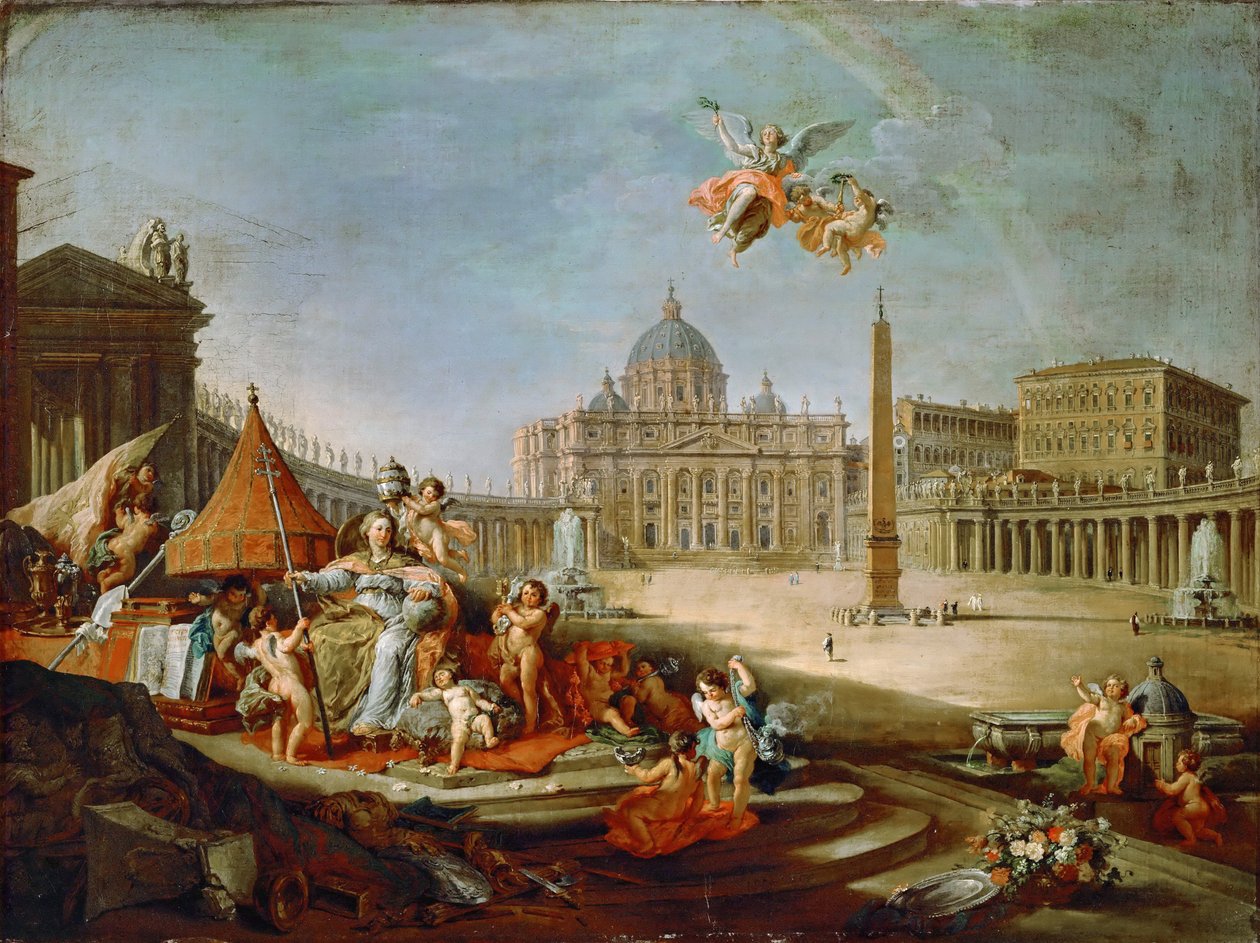 Piazza San Pietro w Rzymie z alegorią triumfu papiestwa autorstwa Giovanni Paolo Pannini