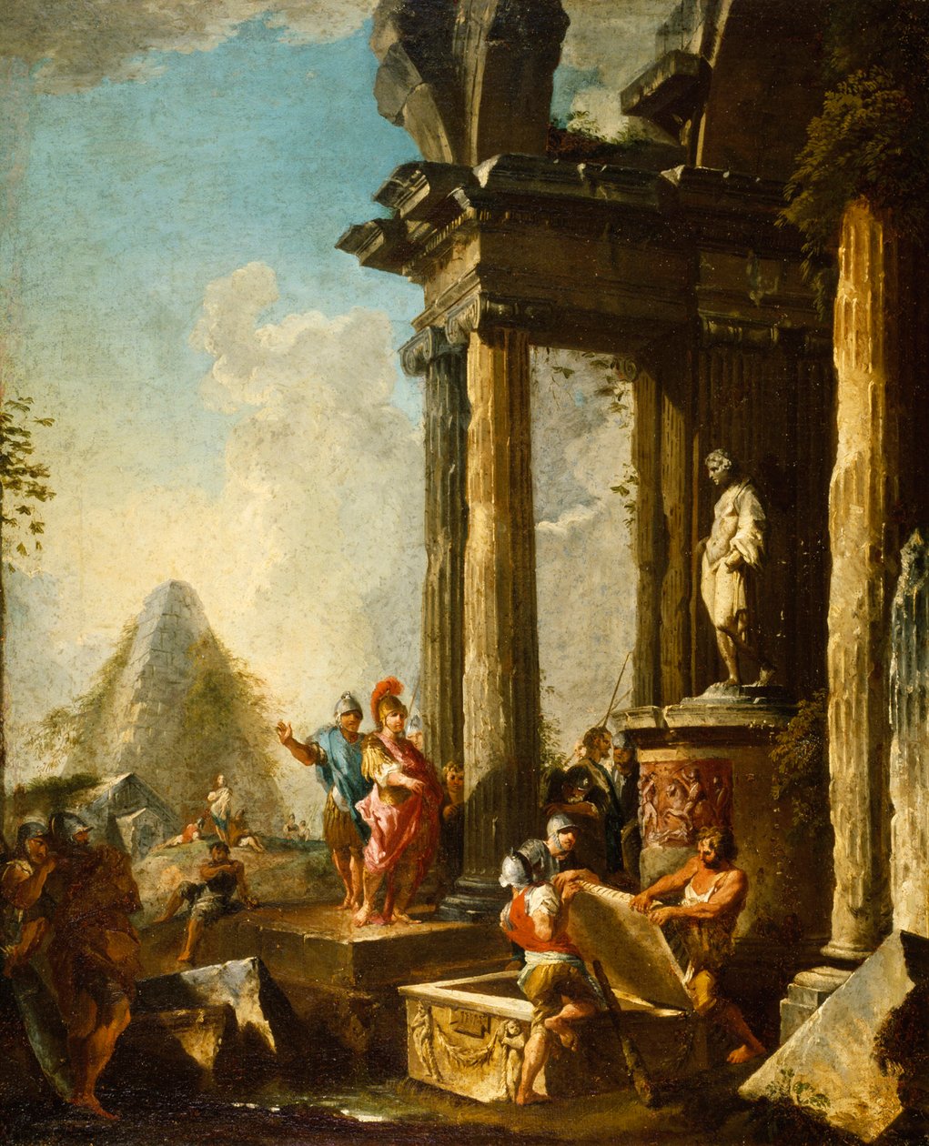 Aleksander Wielki przy Grobie Achillesa, ok. 1718-19 autorstwa Giovanni Paolo Pannini