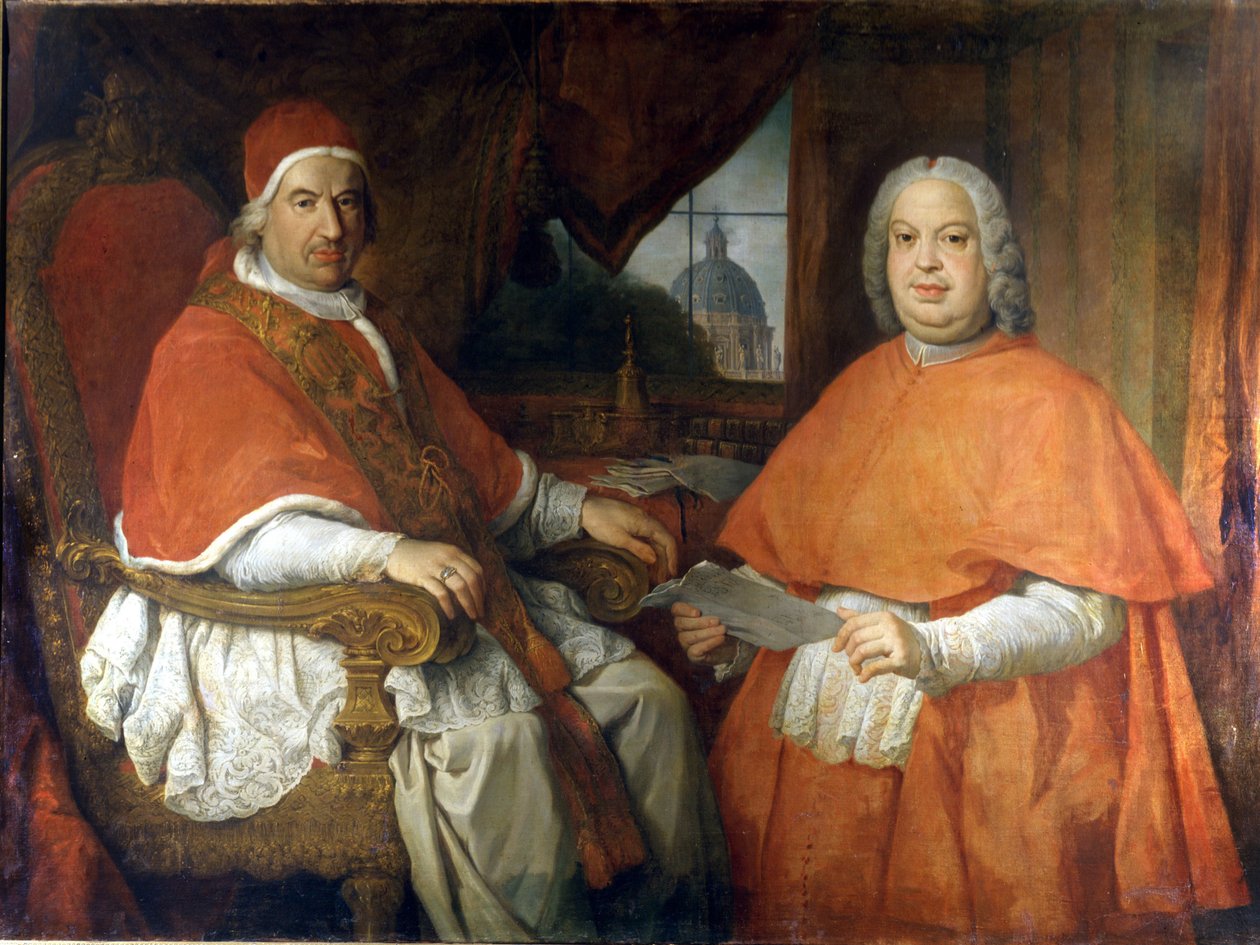 Benedykt XIV i kardynał Silvio Valenti Gonzaga (Gonzaga). Obraz Giovanniego Paolo Panniniego (Panini). 18 wiek. Rzym, Muzeum Rzymu autorstwa Giovanni Paolo Pannini