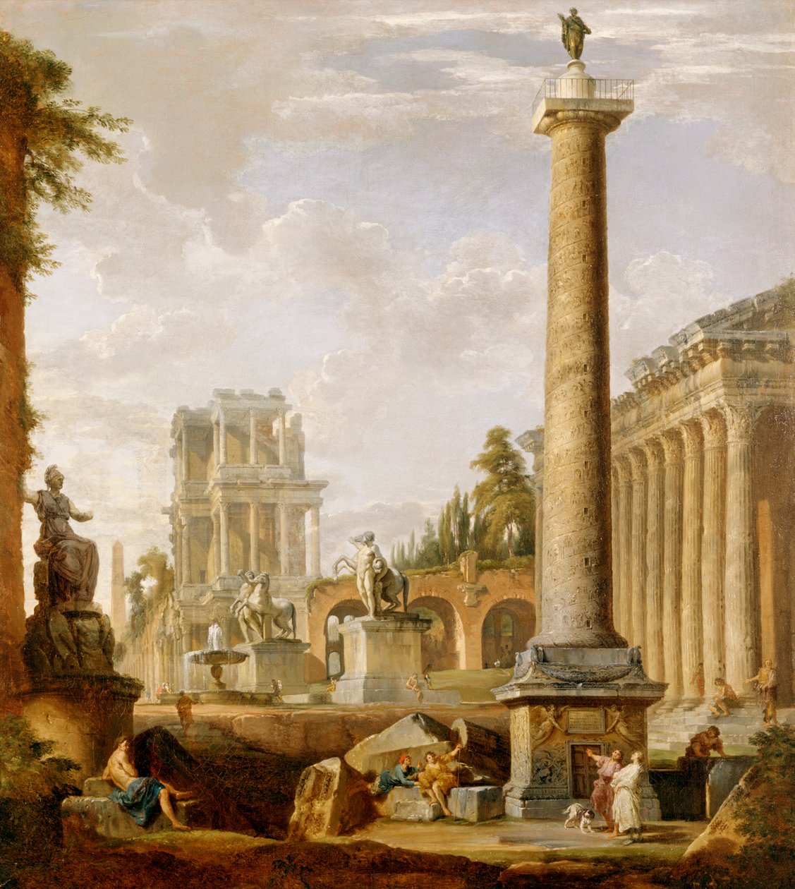 Capriccio das ruínas romanas com a Coluna de Trajano (óleo sobre tela) polimento autorstwa Giovanni Paolo Pannini