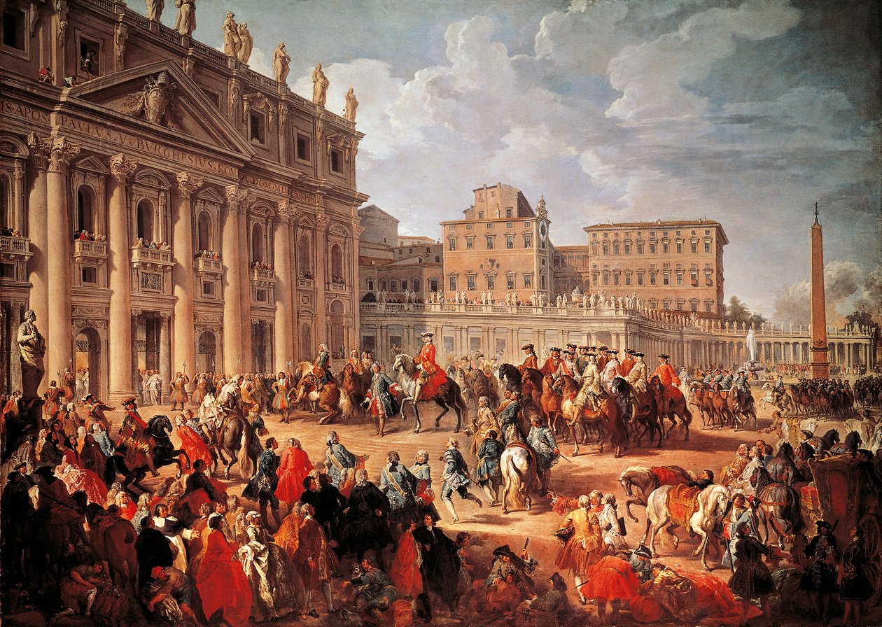 Karol III odwiedzający Bazylikę Świętego Piotra w Rzymie autorstwa Giovanni Paolo Pannini