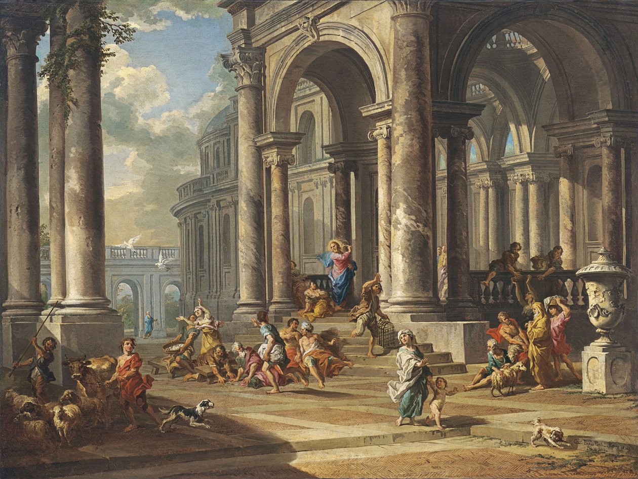 Chrystus wyprowadza wymieniających pieniądze ze świątyni autorstwa Giovanni Paolo Pannini