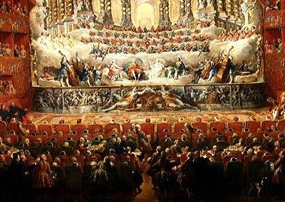 Koncert kardynała de La Rochefoucauld (1700-99) w Teatrze Argentina w Rzymie z okazji zaślubin Ludwika Delfina (1729-65), syna Ludwika XV, z Marie-Josephe (1731-67) autorstwa Giovanni Paolo Pannini