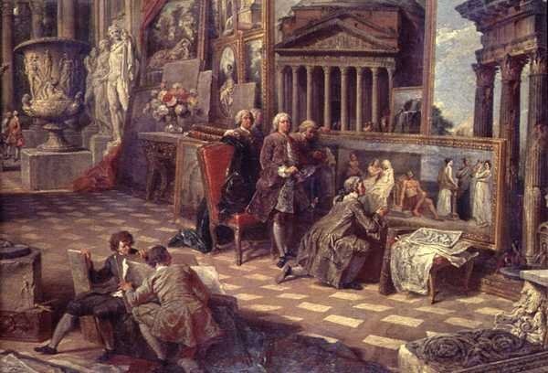 Fragment wnętrza wyimaginowanej galerii obrazów autorstwa Giovanni Paolo Pannini