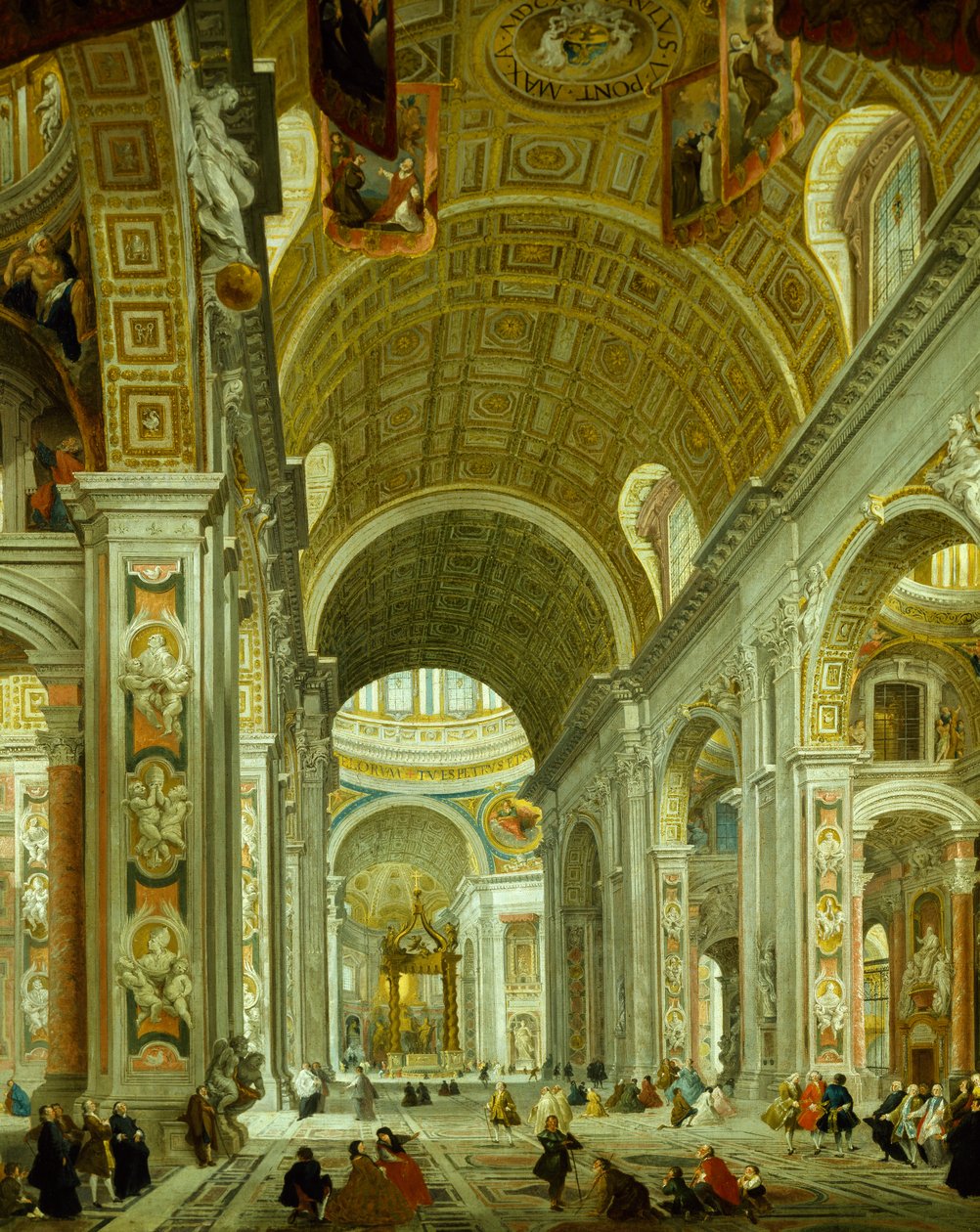 Wnętrze Bazyliki Świętego Piotra autorstwa Giovanni Paolo Pannini