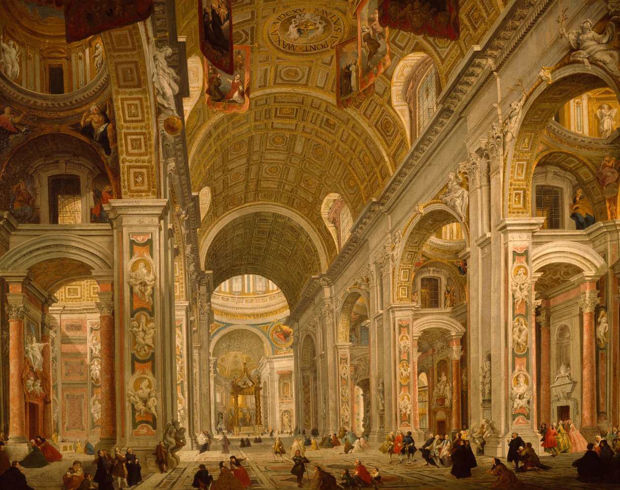 Wnętrze Bazyliki Świętego Piotra autorstwa Giovanni Paolo Pannini