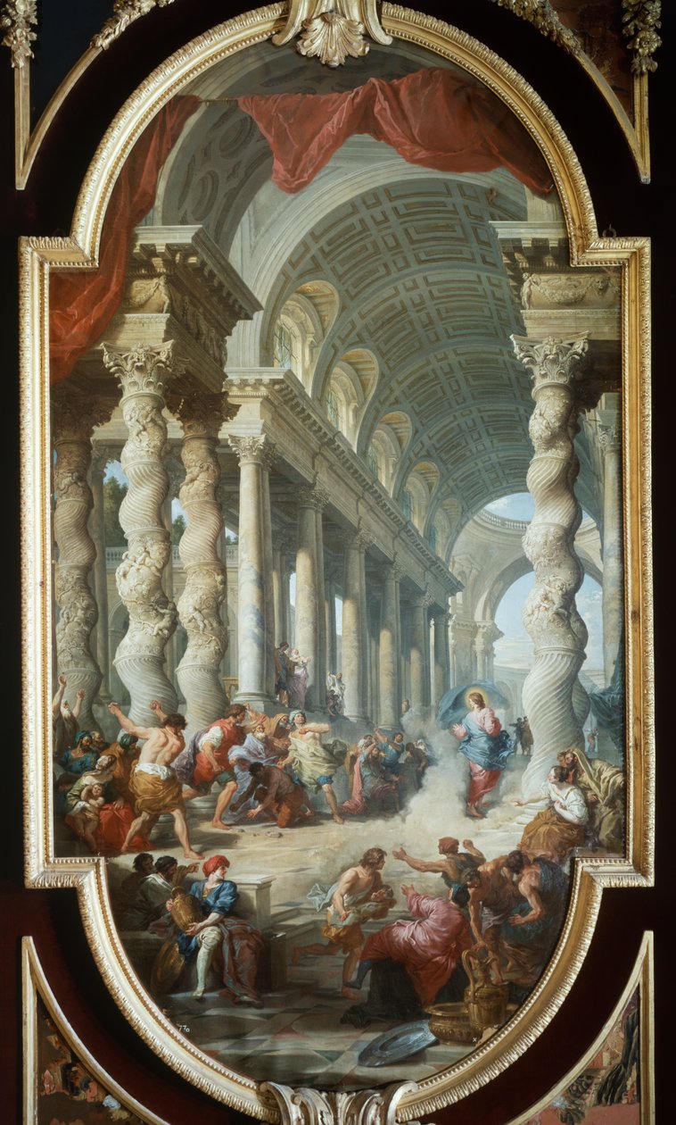 Jezus ukamienowany w świątyni, Giovanni Paolo Panini (1691-1765), obraz, Pałac La Granja, Segovia, Hiszpania. autorstwa Giovanni Paolo Pannini