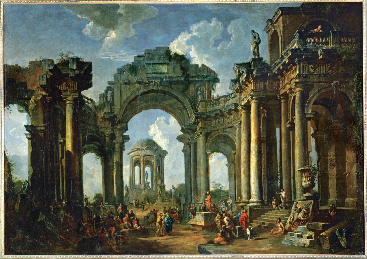 Głoszenie apostoła w ruinach starożytnej architektury doryckiej ... autorstwa Giovanni Paolo Pannini or Panini