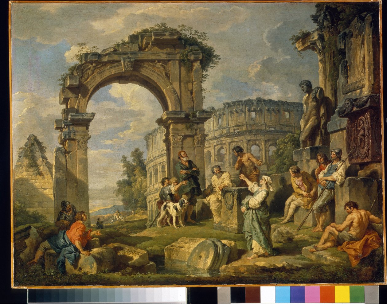 Sybilla z Kume (Włochy) przepowiada narodziny Chrystusa. (Kumejska Sybilla przepowiedziała narodziny Chrystusa). Obraz Giovanniego paolo panini (lub Panniniego) (1691-1765), olej na płótnie autorstwa Giovanni Paolo Pannini