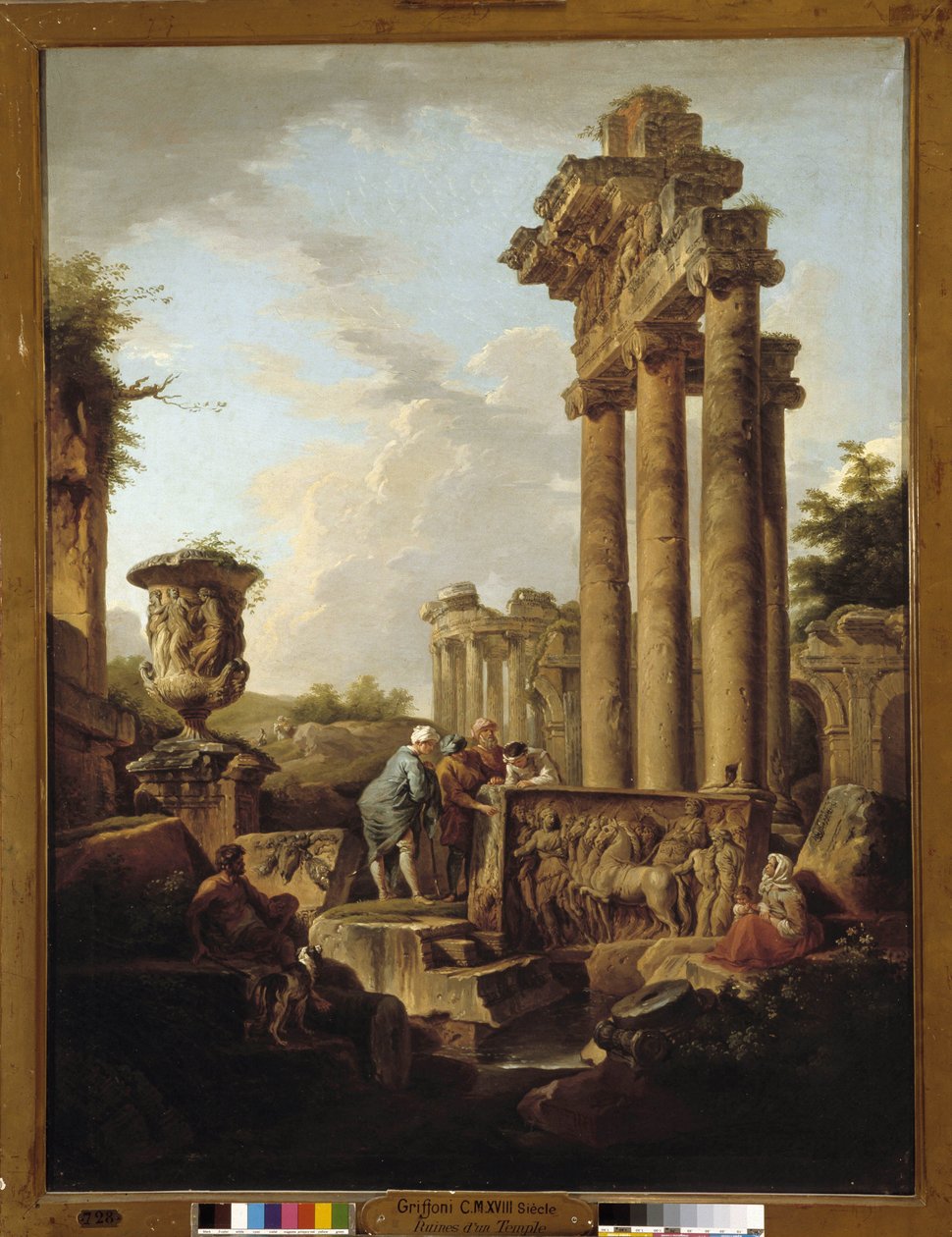 Krajobraz ruin rzymskich ze pozostałościami świątyni Saturna lub „archeologa” (olej na płótnie) autorstwa Giovanni Paolo Pannini