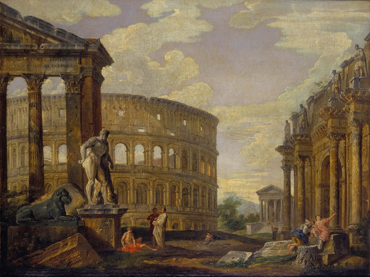 Krajobraz z Herkulesem i ruinami starożytnego Rzymu par Panini, Giovanni Paolo autorstwa Giovanni Paolo Pannini