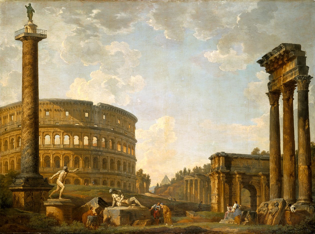 Roman Capriccio: Koloseum i inne zabytki (olej na płótnie) autorstwa Giovanni Paolo Pannini