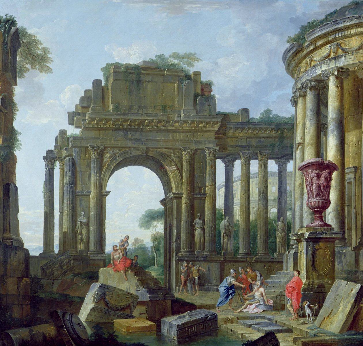 Ruiny rzymskie ze ślepym Belizariuszem (olej na płótnie) autorstwa Giovanni Paolo Pannini