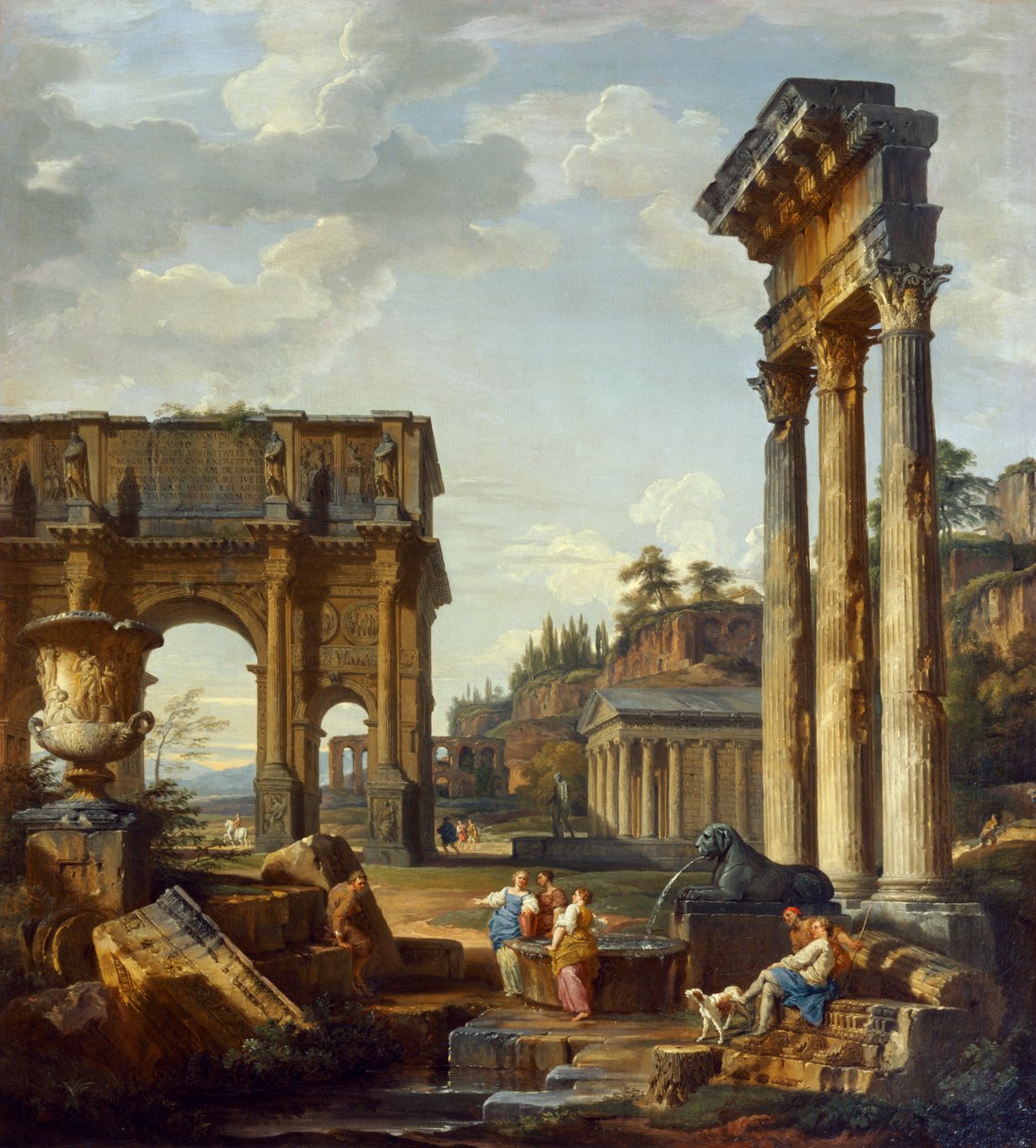 Rzymski krajobraz z Łukiem Konstantyna autorstwa Giovanni Paolo Pannini