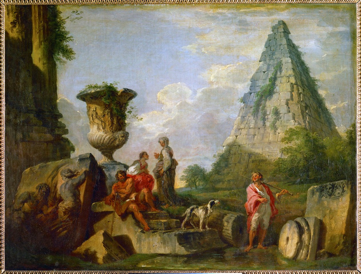 Starożytne ruiny z piramidą Gajusza Cestiusza ... autorstwa Giovanni Paolo Pannini or Panini