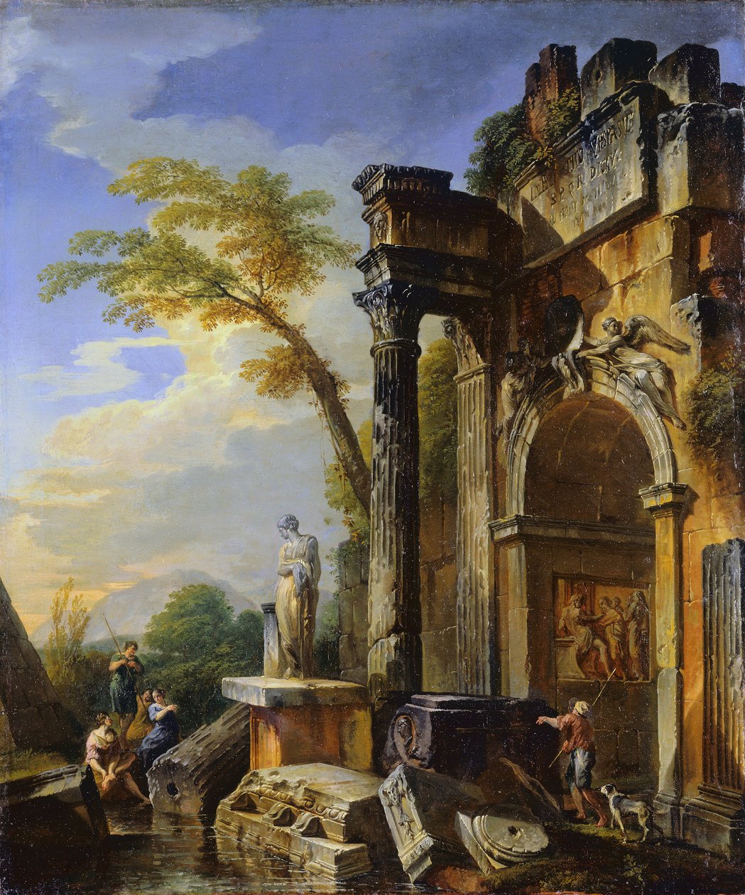 Ruiny Łuku Triumfalnego w rzymskiej Kampanii, 17171719 autorstwa Giovanni Paolo Pannini