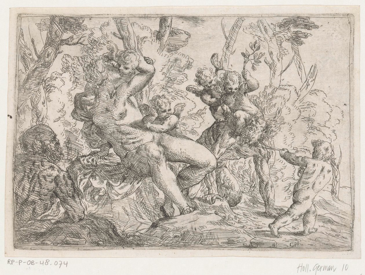 Satyr schwytany przez puttów i Wenus autorstwa Giovanni Pietro Possenti