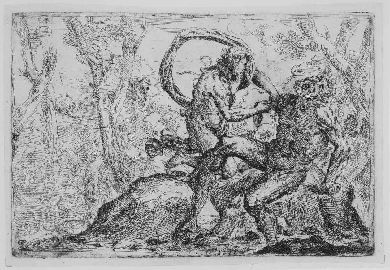 Obdzieranie ze skóry Marsjasza, połowa XVII wieku. autorstwa Giovanni Pietro Possenti