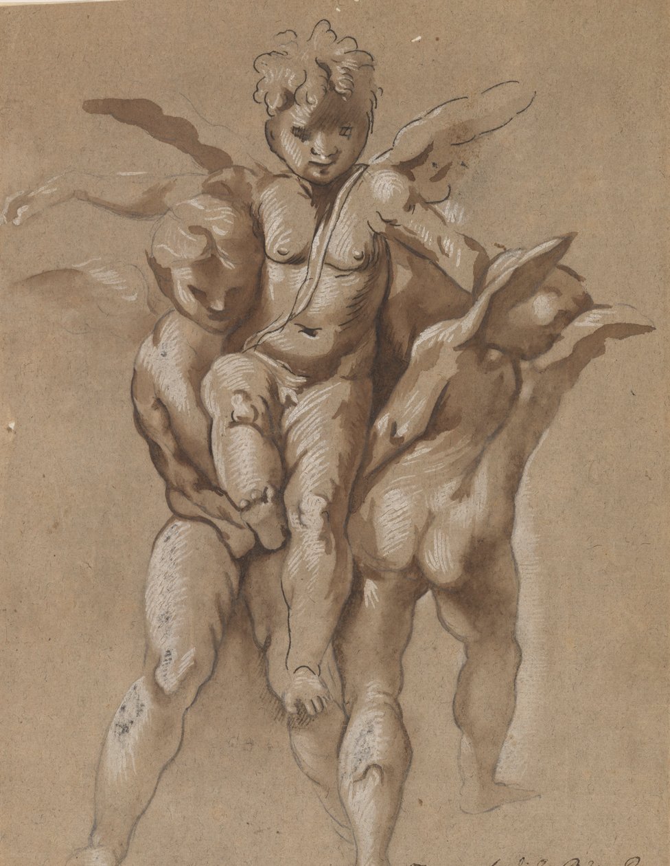 Dwa putta niosące trzecie putti (recto); Młodzież z laską (verso) autorstwa Giovanni Pietro Possenti