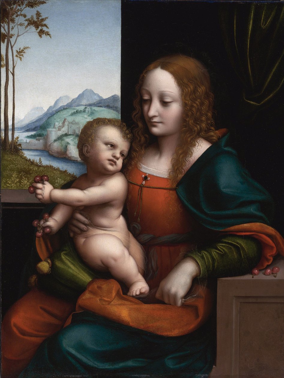 "Madonna z wiśniami" Obraz Giovan Pietro Rizzoli (Ricci lub Rizzi) znany jako Giampietrino (aktywny w latach 1508-1549) Kolekcja prywatna autorstwa Giovanni Pietro Rizzoli Giampietrino