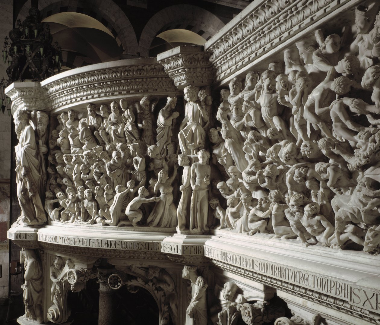 Szczegół Krzesła zrealizowany przez Giovanniego Pisano (1248-1314): Chrystus sędzia między wybrańcami a potępionymi (Szczegóły płaskorzeźb marmurowej ambony, Chrystus między wybrańcami a potępionymi duszami) 1302-1311 Katedra w Pizie (Duomo di Piza), Włoch autorstwa Giovanni Pisano