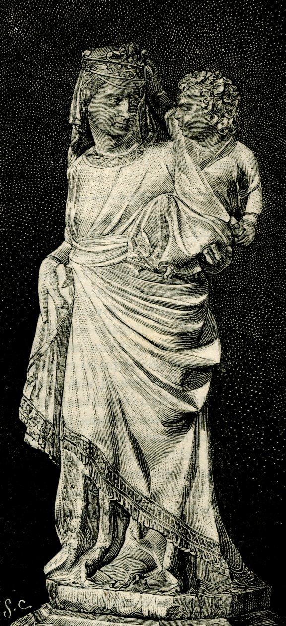 Madonna z Dzieciątkiem, posąg Giovanniego Pisano (ok. 1240-ok. 1320), katedra w Prato, Toskania, Włochy, drzeworyt z Le cento citta d