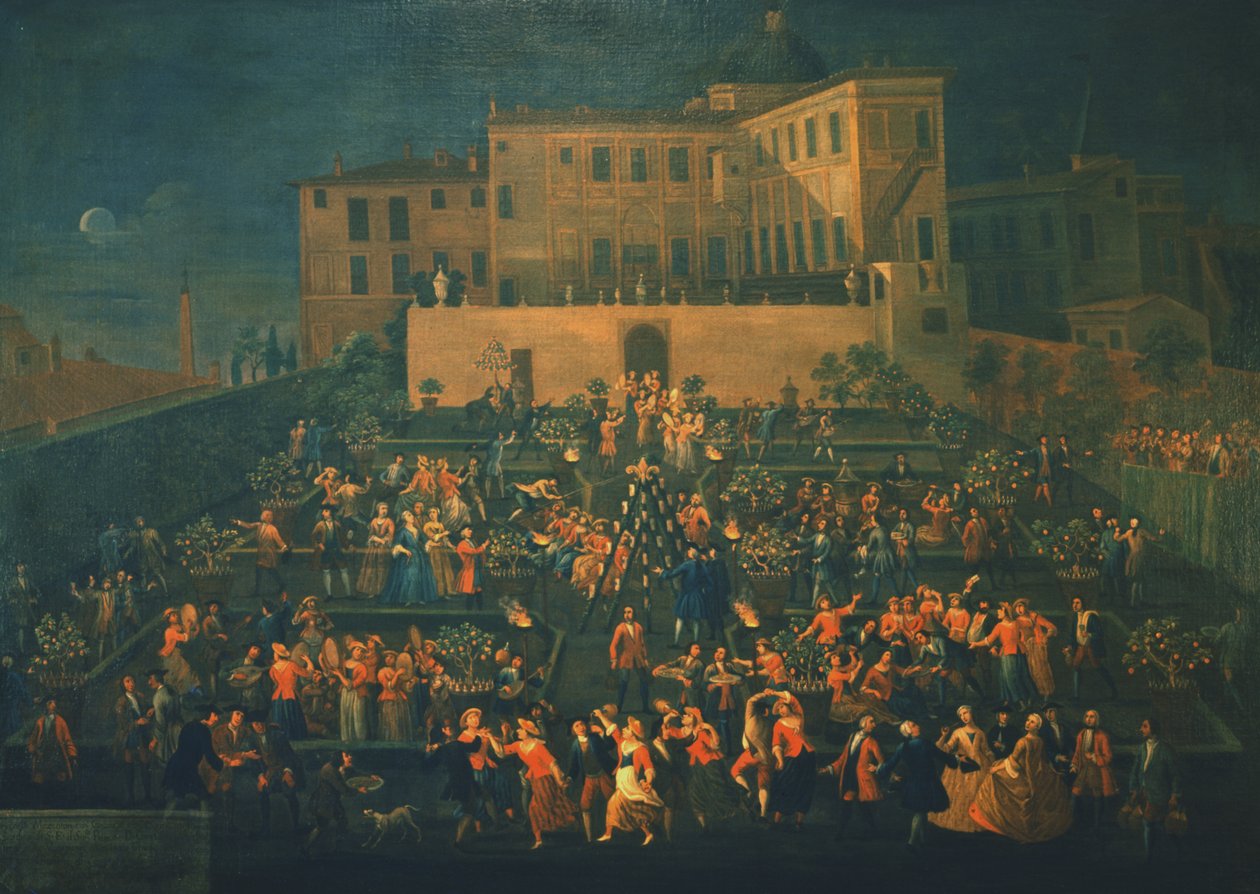 Święto Mozzatore w ogrodzie Palazzo Rospigliosi w 1740 r., ok. 1740 r. autorstwa Giovanni Reder