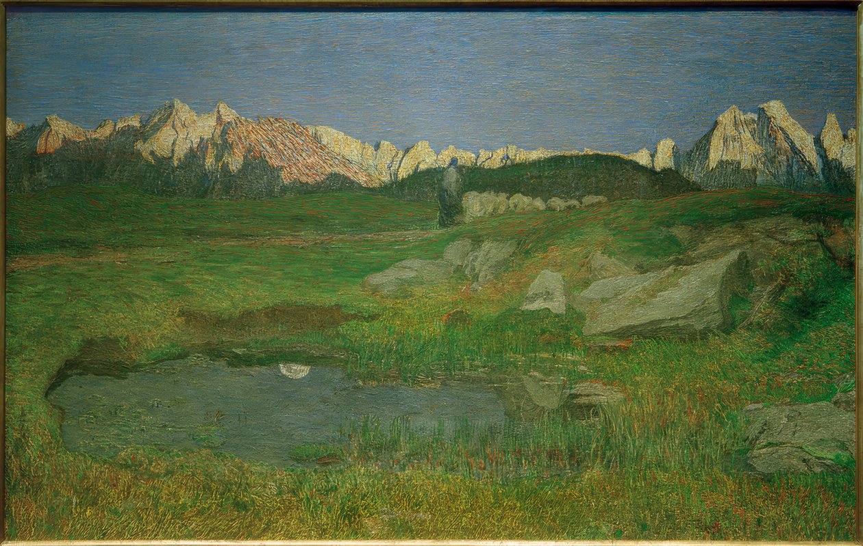 Alpejski krajobraz o zachodzie słońca autorstwa Giovanni Segantini