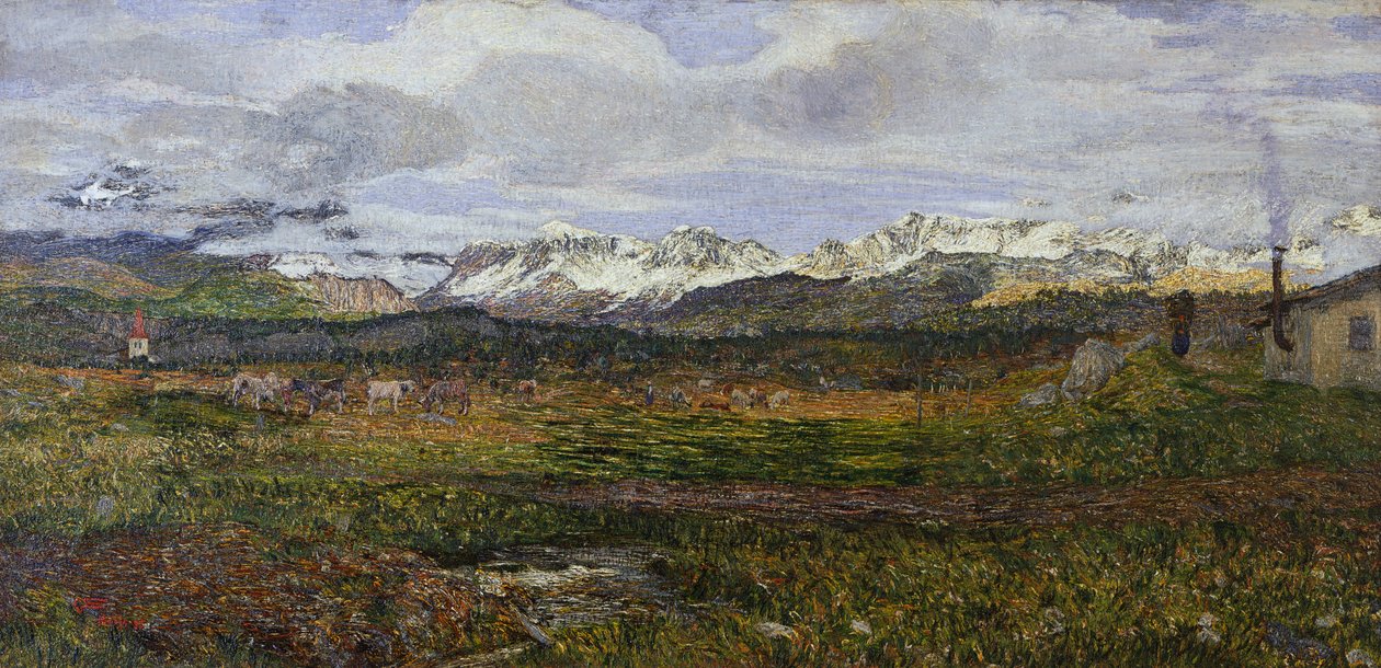 Pejzaż na Maloja lub Powrót do rodzinnego miasta autorstwa Giovanni Segantini