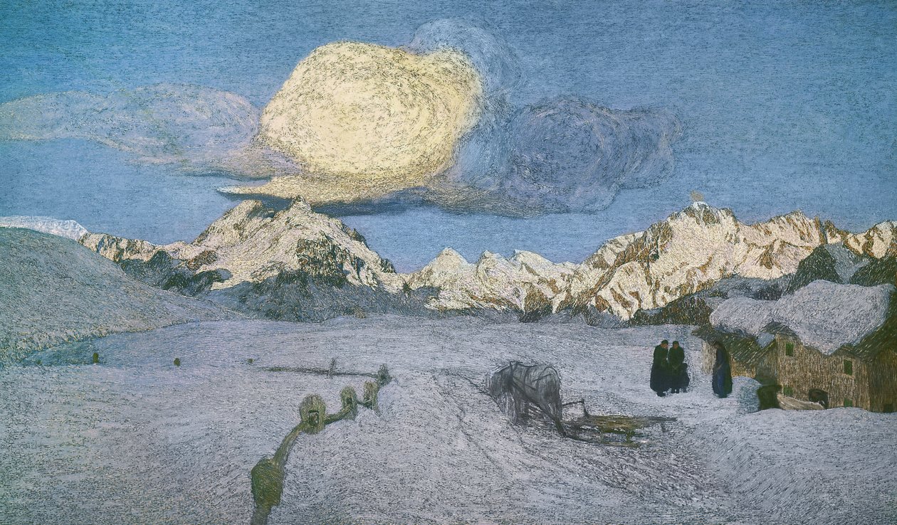Tryptyk Alpy, śmierć, ok. 1898, Giovanni Segantini (1858-1899), olej na płótnie autorstwa Giovanni Segantini