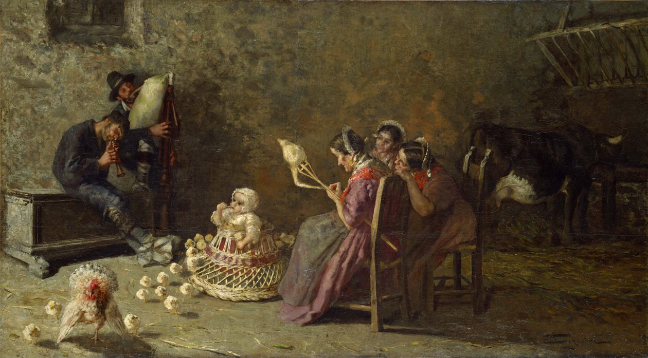 Mężczyźni z Brianzy grający na flecie wiatrowym autorstwa Giovanni Segantini