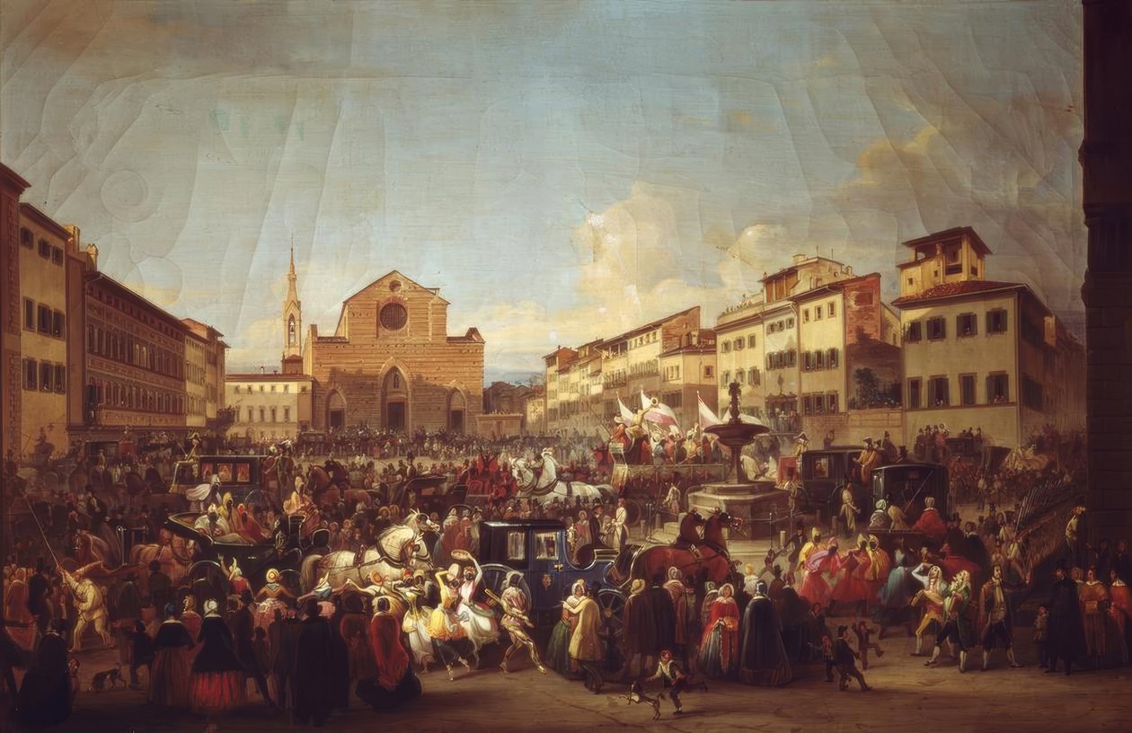 Karnawał we Florencji na Piazza Santa Croce autorstwa Giovanni Signorini