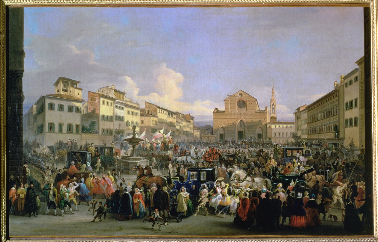 Widok na Piazza Santa Croce z okazji karnawału, 1846 r. autorstwa Giovanni Signorini