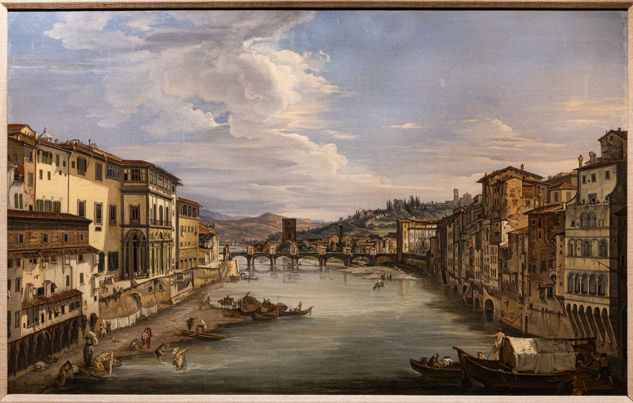Widok na Arno z Ponte Vecchio w kierunku mostu Alle Grazie autorstwa Giovanni Signorini