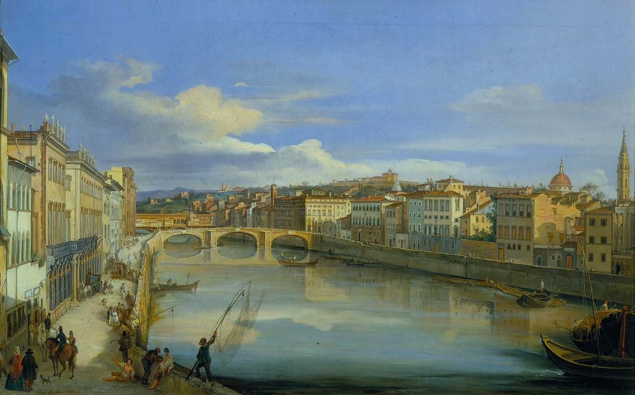 Widok na Arno z Ponte alla Carraia autorstwa Giovanni Signorini