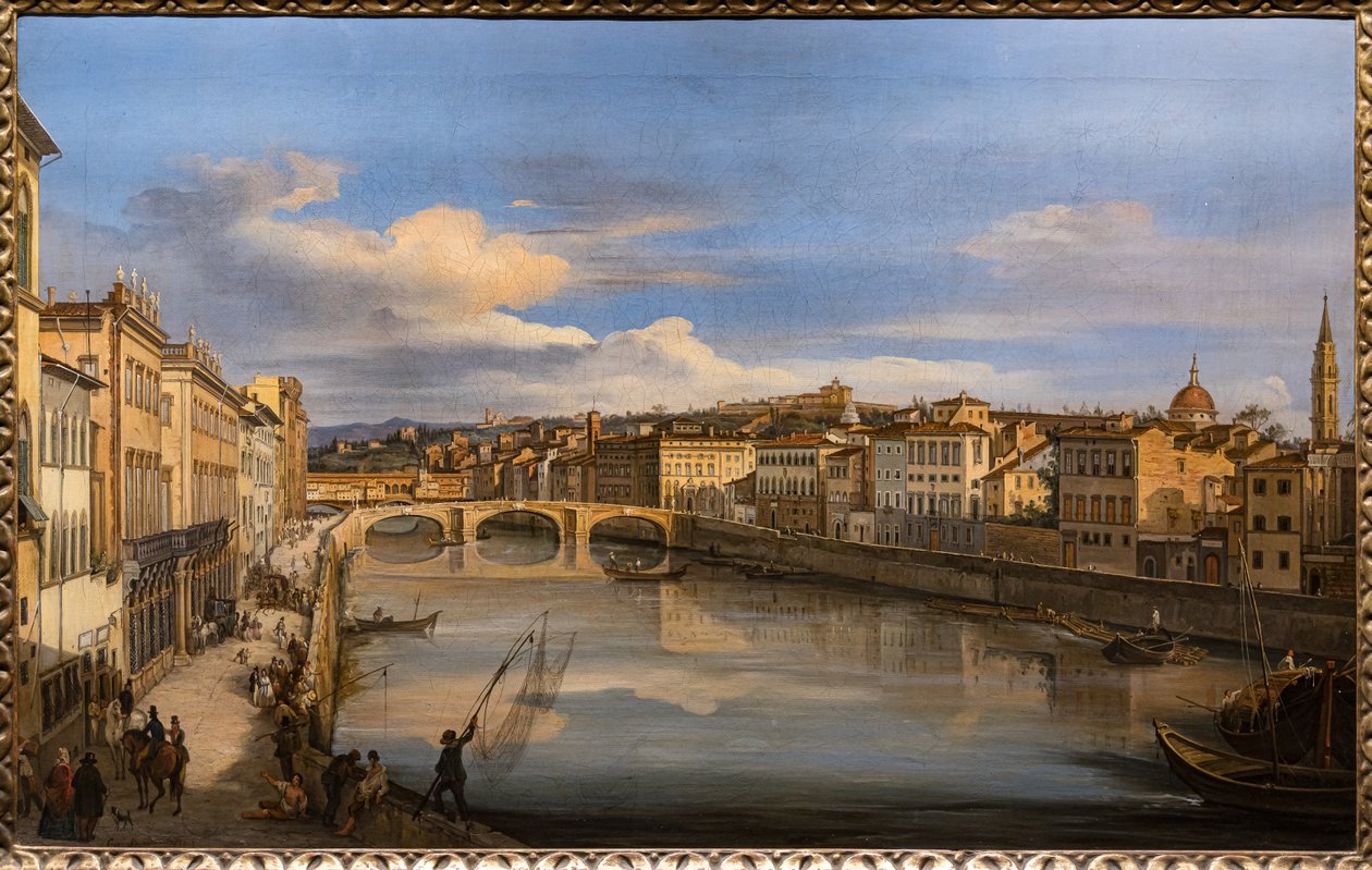 Widok na Arno z mostu Alla Carraia autorstwa Giovanni Signorini