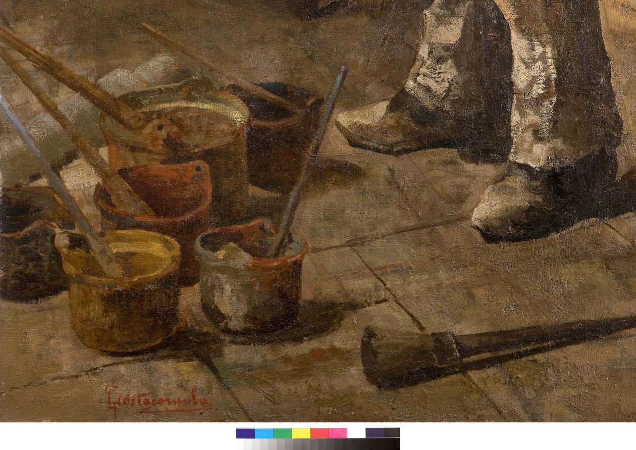 Też jestem malarzem lub Dilettante lub Pracownia malarzy, 1885 (detal 3497601) autorstwa Giovanni Sottocornola